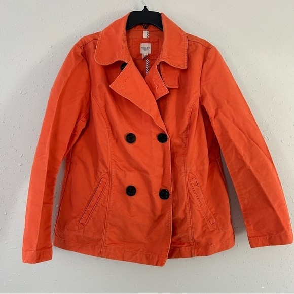 🦋 Lands’ End Canvas Orange Jacket Pea Coat Spring Casual Large Medium - Picture 1 of 10